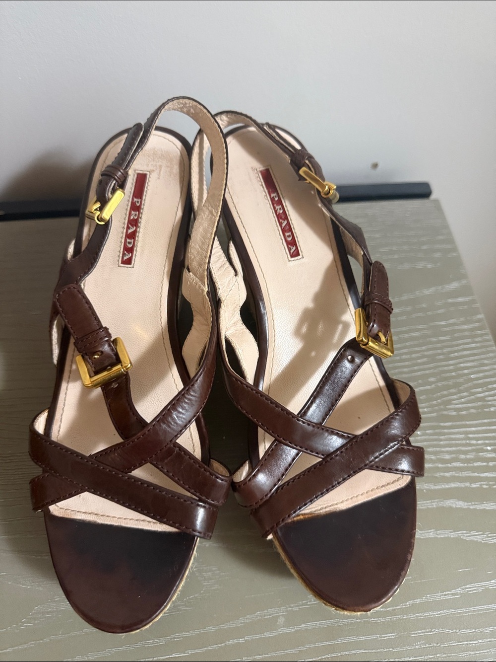 Prada Brown Leather Slingback Sandals